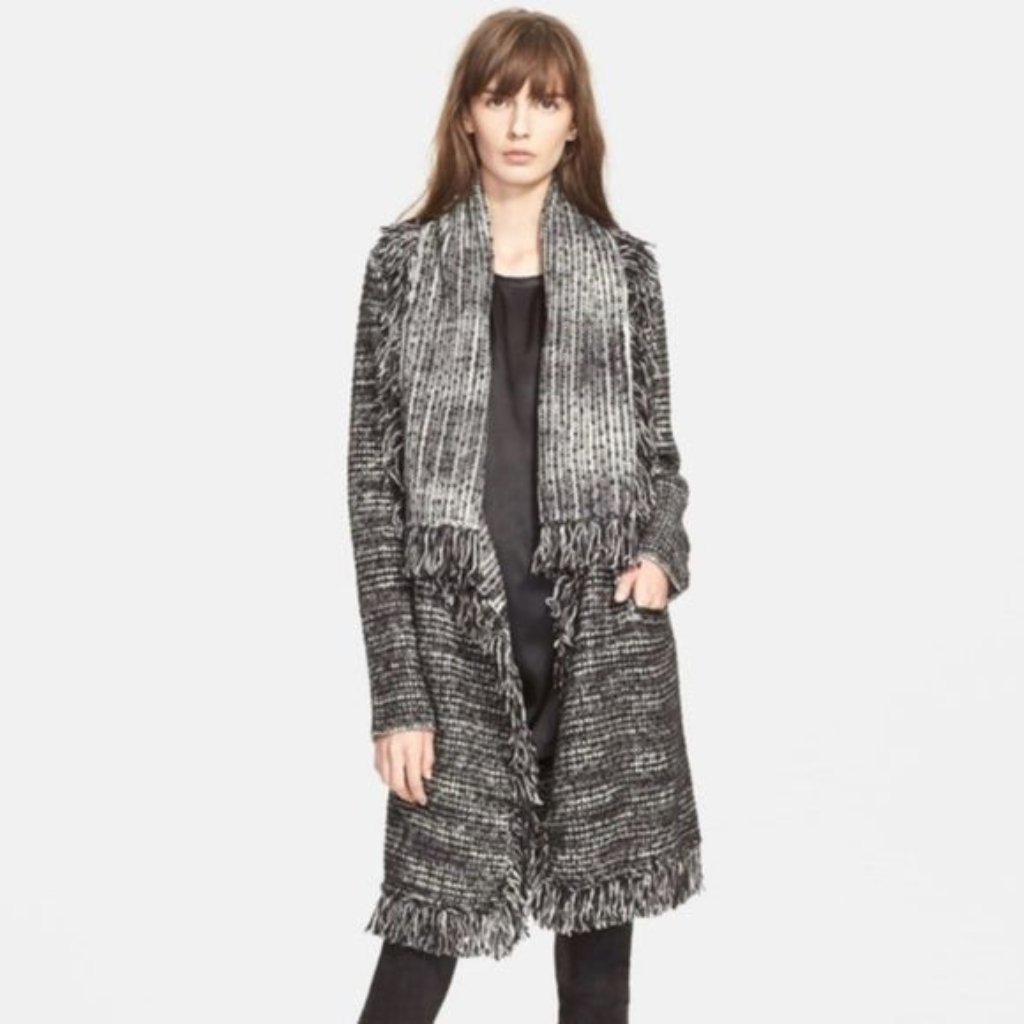 Vince Wool Blend Boucle Oversized Frayed Edge Cardigan